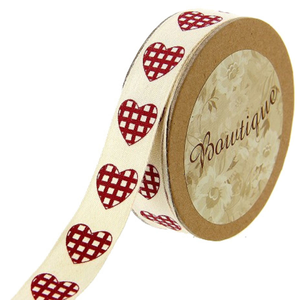 Ruban coton coeurs bordeaux vichy - 15 mm x 5 m