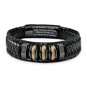 Genuine Leather Always My Grandson Bracelet