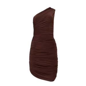 Adriana One Shoulder Jersey Dress Brown (M)