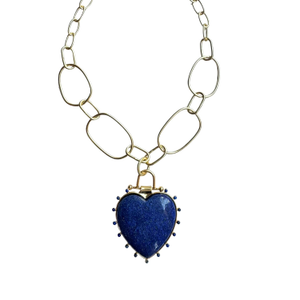 Luxe Lapis Heart Statement Chunky Pendant Necklace