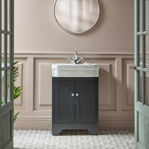 Milano Thornton - Black Grey 570mm Traditional Vanity Unit with Basin and Classic Round Chrome Handles