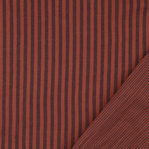 Tissu double gaze gaufrée rayures - Charbon et toffee