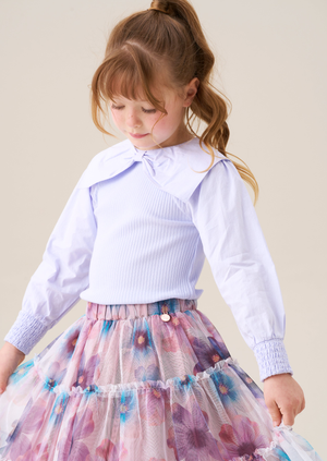 Elise Bow Collar Woven Sleeve Top