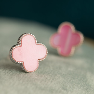 Signature Silver Pink Pearl Clover Stud Earrings