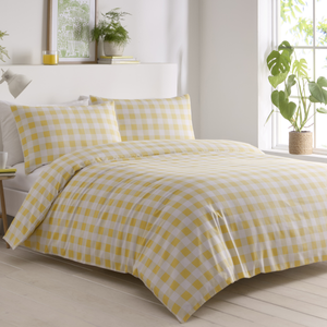 Gingham Yellow Cotton Mix Duvet Cover Set
