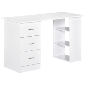 HOMCOM Mesa de Ordenador Escritorio para Hogar Oficina 3 Cajones 3 Estantes Mobiliario de Oficina 120x49x72cm Blanco