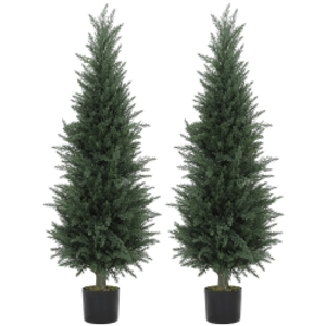 HOMCOM Set of Two Artificial Cypress Trees - Green