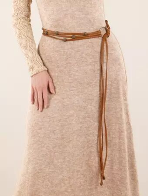 'Ceinture "Tsï-kï", Simili cuir caramel et perles dorées'