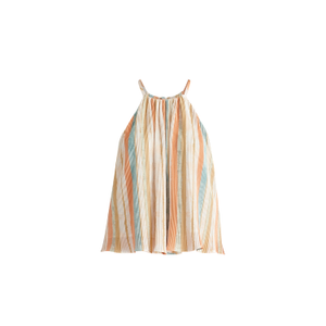 Halter Neck Plisse Top With Belt In White, Blue, Orange And Gold (L)
