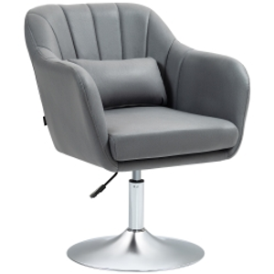 HOMCOM Swivel Accent Chair, Microfiber Cloth Tub Vanity Chair, Modern Armchair with Adjustable Height and Lumbar Support for Living Room Bedroom Salon Make up Room Dressing Table, Dark Grey