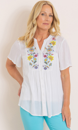 Anna Rose Embroidered And Shimmer Stripe Blouse - White/Multi