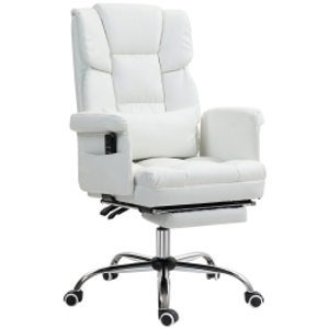 HOMCOM Silla de Oficina con 6 Puntos de Masaje Reposapiés Retráctil Altura Ajustable Control Remoto y Soporte Lumbar 69x65x115 cm Blanco