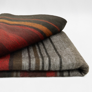 Aychapungo – Baby Alpaca Wool Throw Blanket / Sofa Cover – Queen 95 x 69 in – Multicolor Striped in Brown, Red, Orange, and Grey