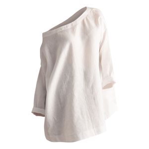 Linen Summer Tunic With Off Shoulder And Long Sleeves In White (XXL)
