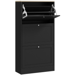 HOMCOM Mueble Zapatero Moderno con 3 Cajones Abatibles y Estantes Ajustables para 18 Pares de Zapatos 60x23,5x115 cm Negro