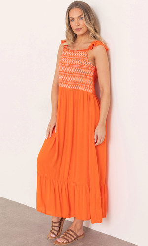 Sleeveless Smocked Maxi Dress - Orange