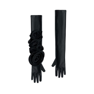 Chic Black Gloves With Black Roses (one size)