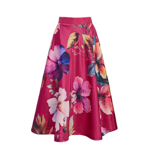 Floral Silk Midi Skirt In Pink (M)