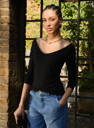 Luzia Deep V-Neck Top - UK 10 | EU 36 | US 06 / Caviar Black