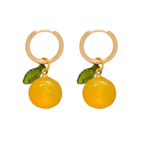 Orange Fruit Agate Hoop Earrings 18K Gold