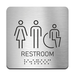 Accessible All Gender Restroom Sign with Braille — Stainless Steel