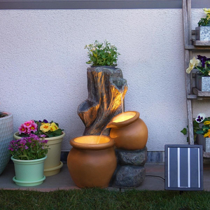 Plug-in & Solar Water Feature Rustic Tree Trunk with Planter 54cm
