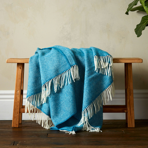 Greta Herringbone Wool Blanket - Teal