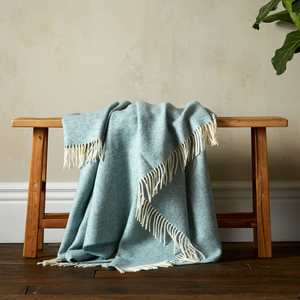 Herringbone Shetland Wool Throw - Duck Egg