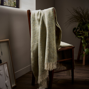 Herringbone Shetland Wool Throw - Light Sage