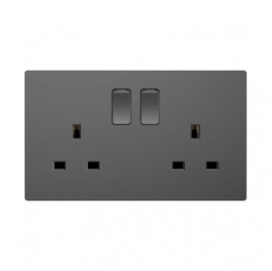 DE013SGS Screwless Double Switched Socket in Shadow Grey