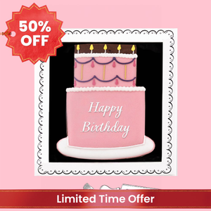 Biscuiteers Hand-Iced Pink Birthday Cake Biscuit