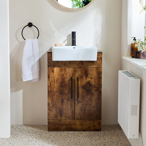 Milano Lurus - Dark Oak 550mm Modern Vanity Unit with Basin and Black T-Bar Handles