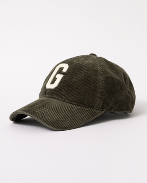 GANT Mens G Logo Corduroy Cap - 303 Moss Green
