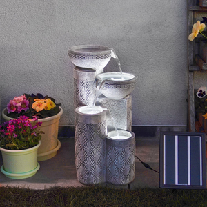 Solar & Plug-in White Seashell Pattern Cascading Bowls Water Feature