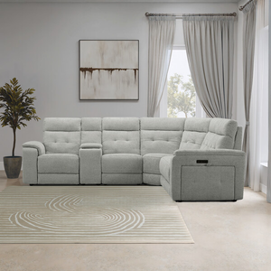 Juno Large Corner Electric Recliner Sofa With Wireless Charging Console and Power Headrests in Hopsack Dove Fabric