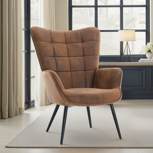 Faux Leather Suede Brown Osuna Accent Wingback Chair