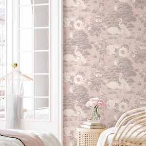 Belgravia Decor Izumi Oriental Cranes Pink Wallpaper - 741
