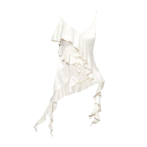 Ciao Cream Satin Draped Ruffles Top (M)