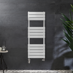 Milano Lustro Dual Fuel - Designer White Flat Panel Heated Towel Rail - 1200mm x 450mm - with Cable Cover