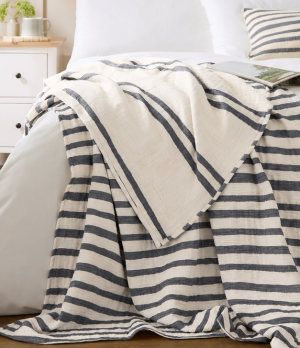 Woven Stripe Cotton Bedspread - Dusk Blue