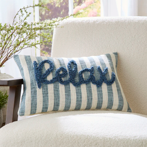 Relax Tufted Slogan Cushion - Blue