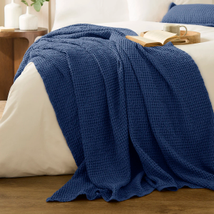 Jaipur Waffle Cotton Throw - Navy Blue
