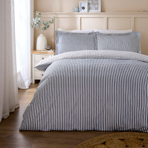 Hebden Mélange Stripe Duvet Cover Set - Navy King Size 220x230cm