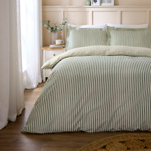 Hebden Mélange Stripe Duvet Cover Set - Green King Size 220x230cm