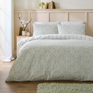 Scallop Floral Reversible 200TC Duvet Cover Set - Green King Size 220x230cm
