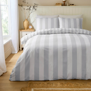 Cove Stripe Reversible Duvet Cover Set - Silver Double 200x200cm