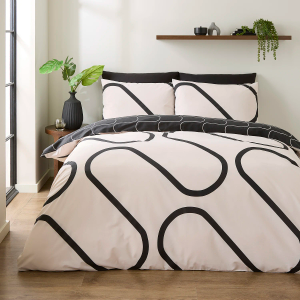Linear Curve Geo Reversible Duvet Cover Set - Monochrome King Size 220x230cm