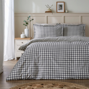 Barton Gingham Duvet Cover Set - Grey King Size 220x230cm