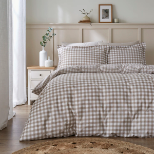 Barton Gingham Duvet Cover Set - Natural King Size 220x230cm