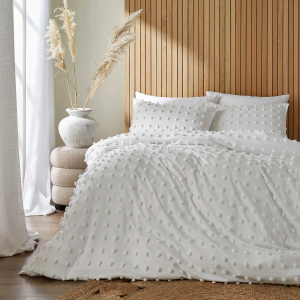 Tufted Polka Dots Duvet Cover Set - White King Size 220x230cm